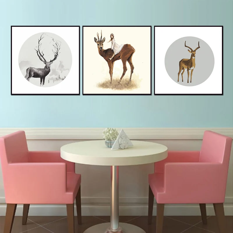 Классическая картина из серии Лось 3 панели рисунок на стену для гостиной подарок