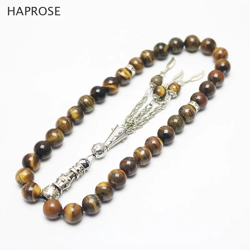 Натуральный 33 бусины Африка тигровый глаз камень круглой формы 8 мм Tasbih Бог четки молитвенные бусы этнический стиль браслет