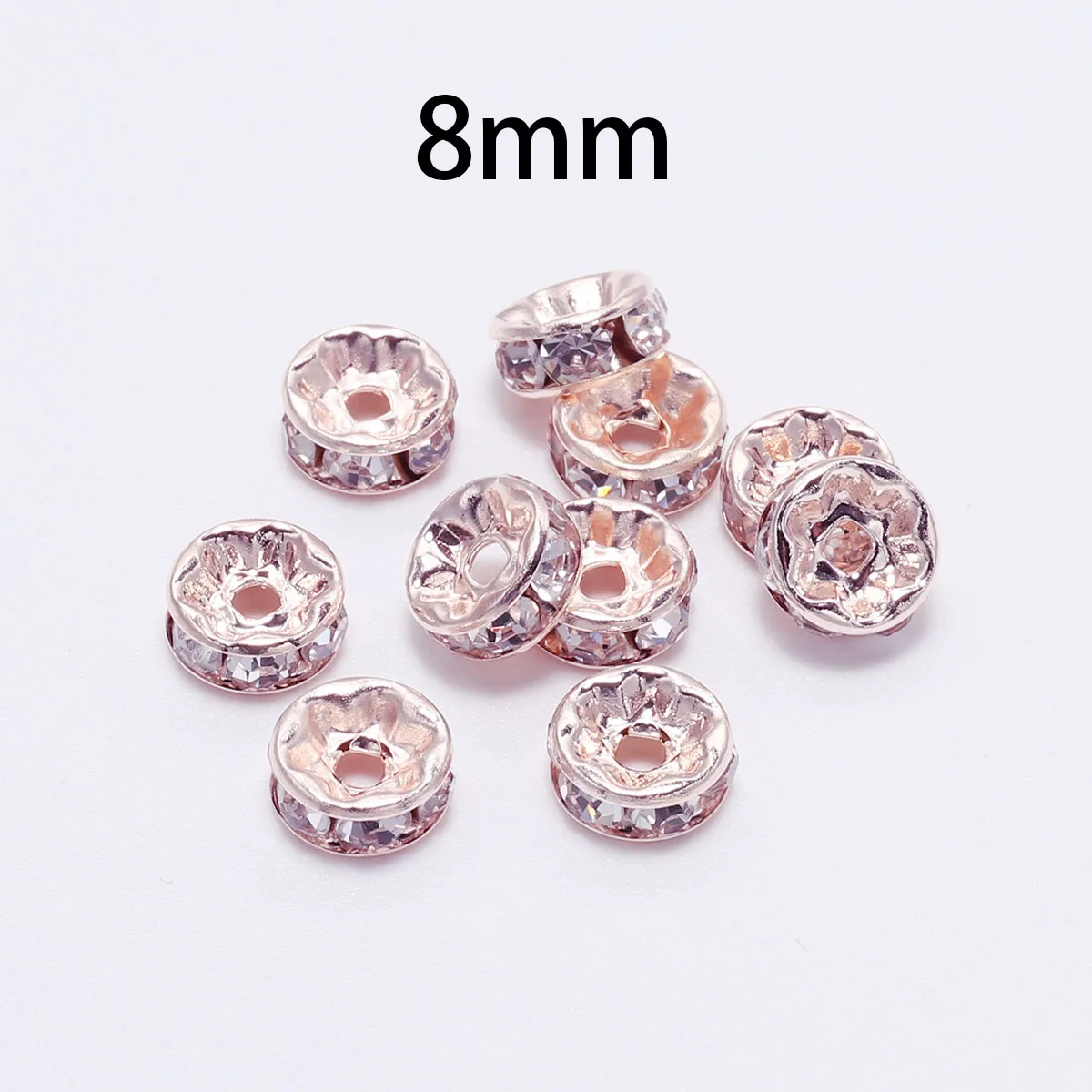 Rose gold-8mm 50 шт./лот 8 мм Стразы Rondelles кристалл свободный разделитель бисер Шарм бусины для DIY ручной работы ювелирных изделий - Цвет: Rose gold-8mm