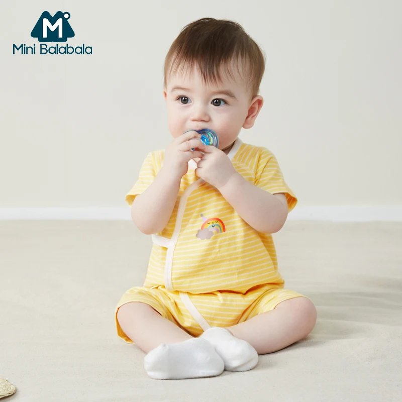 Летние комбинезоны Mini balabalaBaby хлопковые тонкие с короткими рукавами для