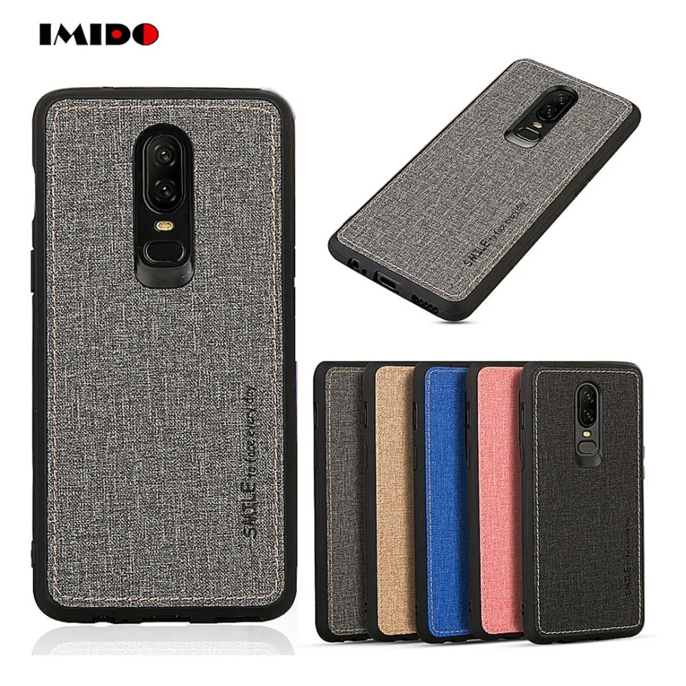 IMIDO Роскошный деловой тканевый PU чехол для телефона One Plus 6 Чехол Силиконовый ТПУ