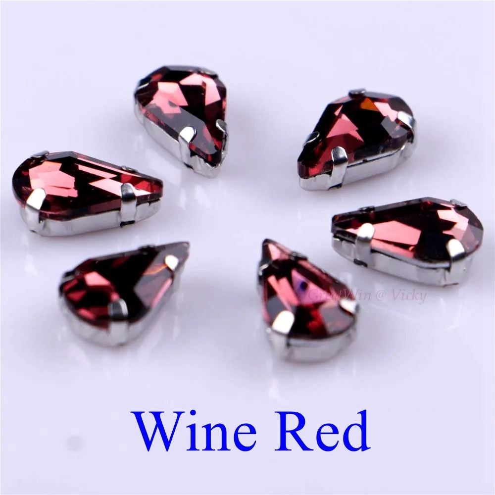 Wine Red Стекло Стразы! Узкий слеза Форма со стразами с когтями пришить Strass металлическое основание, с пряжкой, с украшением в виде кристаллов Камень 20 шт./упак - Цвет: Wine Red