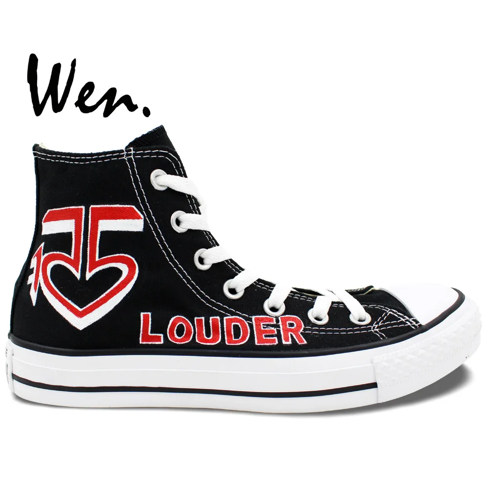 

Wen Design Custom Hand Painted Shoes Louder R5 Logo Men Women's High Top Canvas Sneakers for Gifts