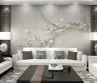 Настенные 3d обои Bacaz, в китайском стиле, большие фотообои с белыми цветами для гостиной, телевизора, дивана