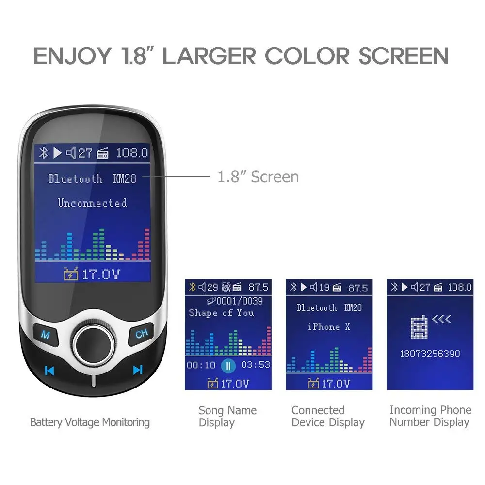 Nulaxy Bluetooth FM Transmitter Car MP3 Player with 1.8&quot LCD Display Wireless Handsfree Kit Support USB Flash TF AUX On/Off |