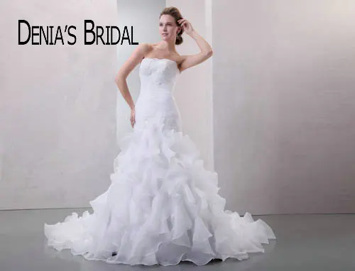 Свадебные платья русалки без бретелек с аппликацией из присборенной органзы|bridal