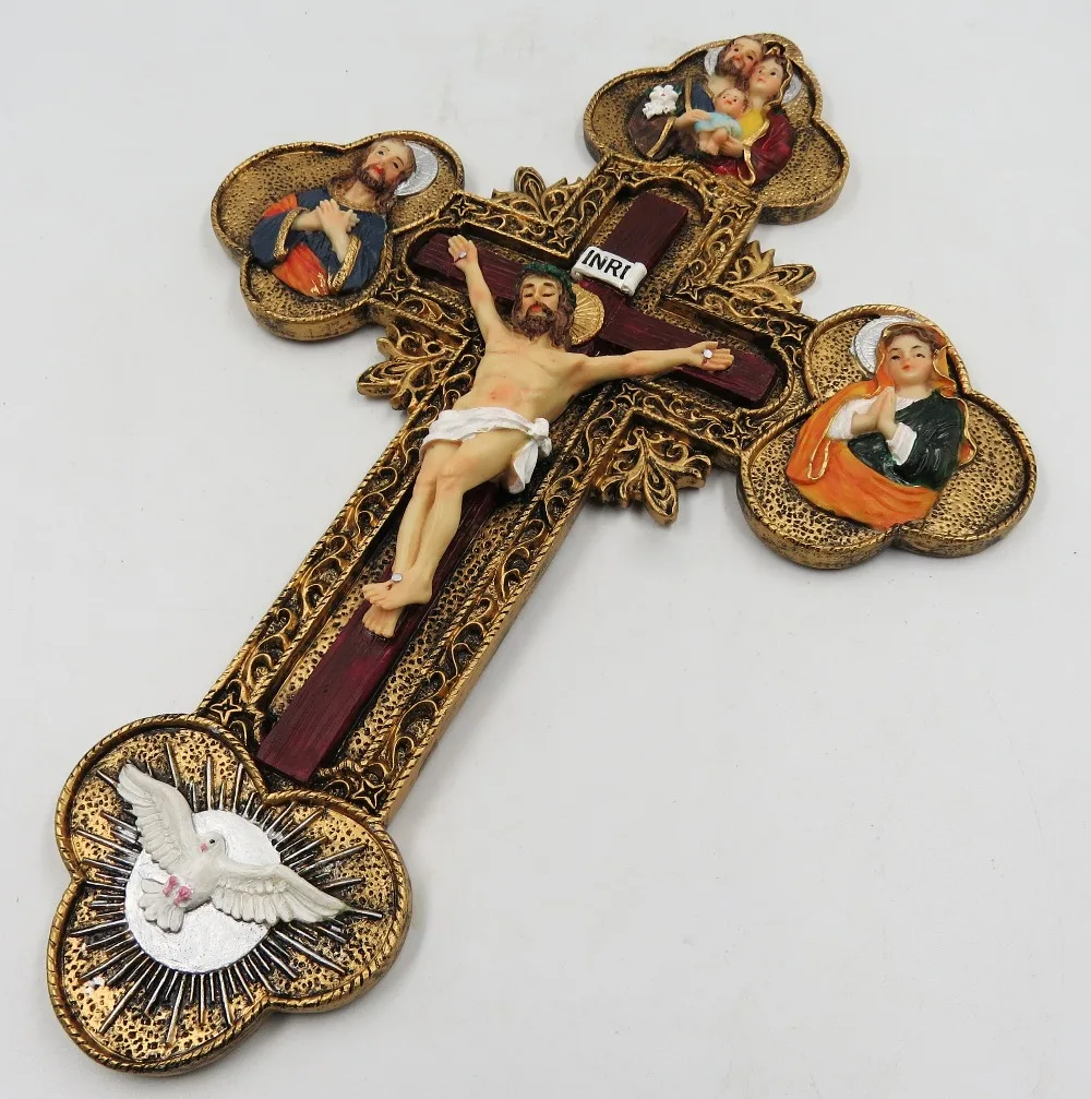 14 дюймов смолы стены Распятие Иисуса Христа на крест с надписью INRI домашний декор часовни