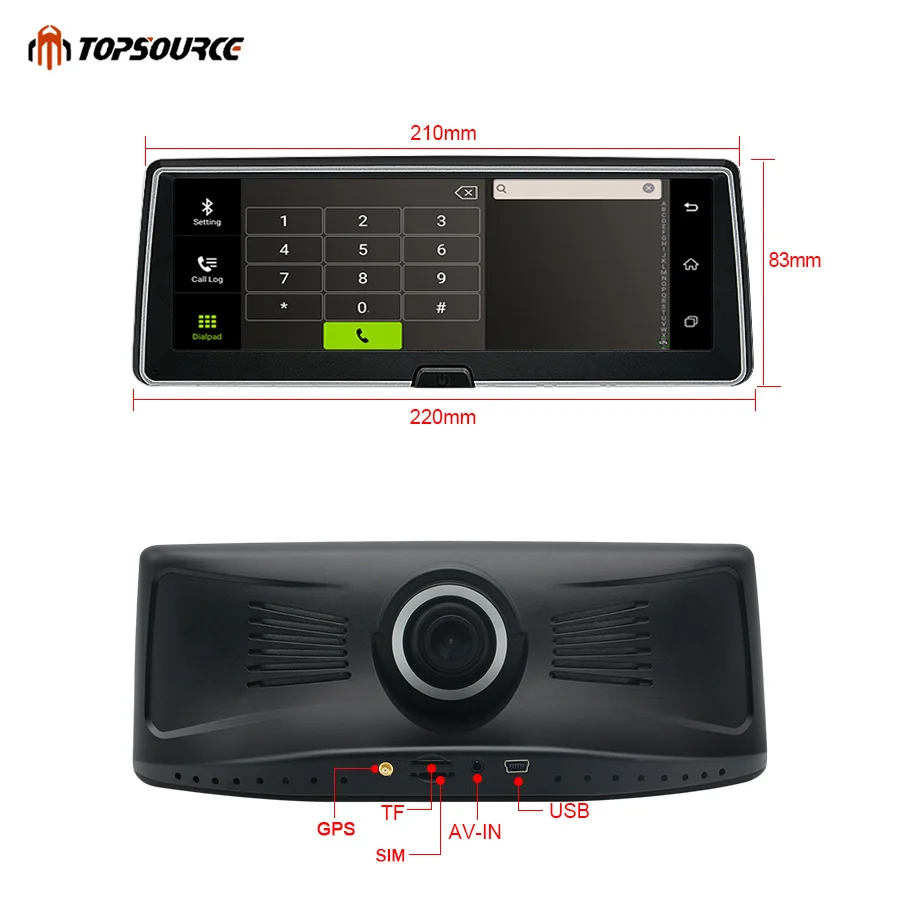 Автомобильный видеорегистратор TOPSOURCE Android 5 1 4G 7 84 &quot GPS Wi Fi 1080P Bluetooth мониторинг