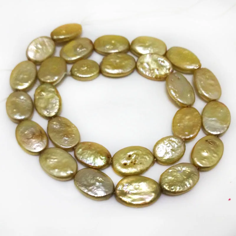 16 inches 11x16mm Golden Natural Seed Shaped Coin Pearl Loose Strand | Necklace