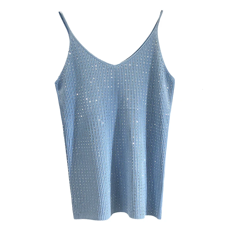 

Hot Drilling Camisole Female 2019 New Summer Fashion Sexy V Neck Basic Top All-match Sleeveless Tanks Solid Color