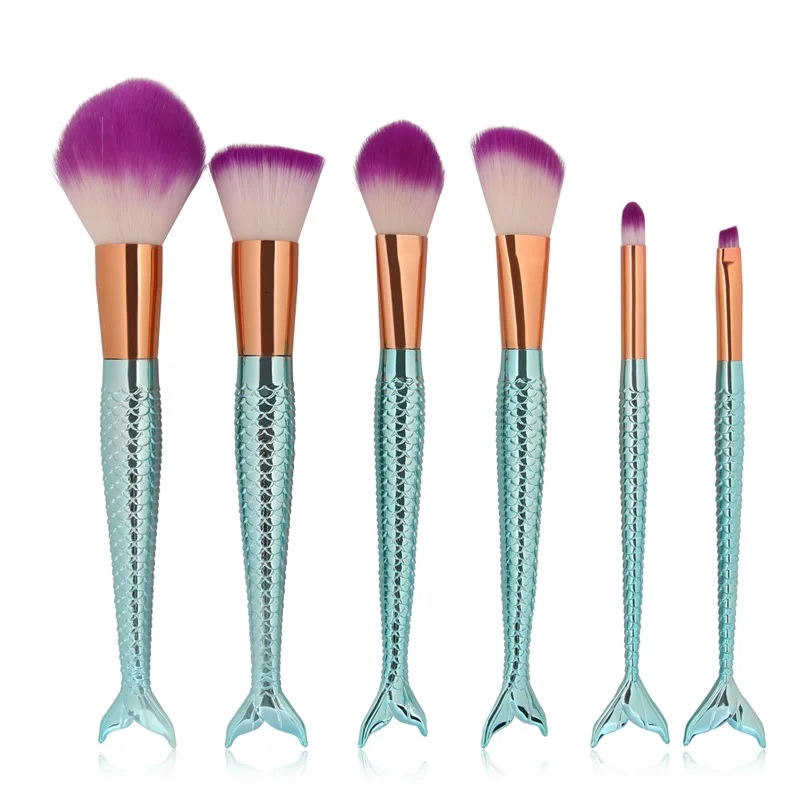 6 pcs Профессиональные разноцветные кисти для макияжа в виде русалки с радугой, 15 шт., наборы кистей для макияжа в виде единорога, инструмент для нанесения основы - Handle Color: 6 pcs