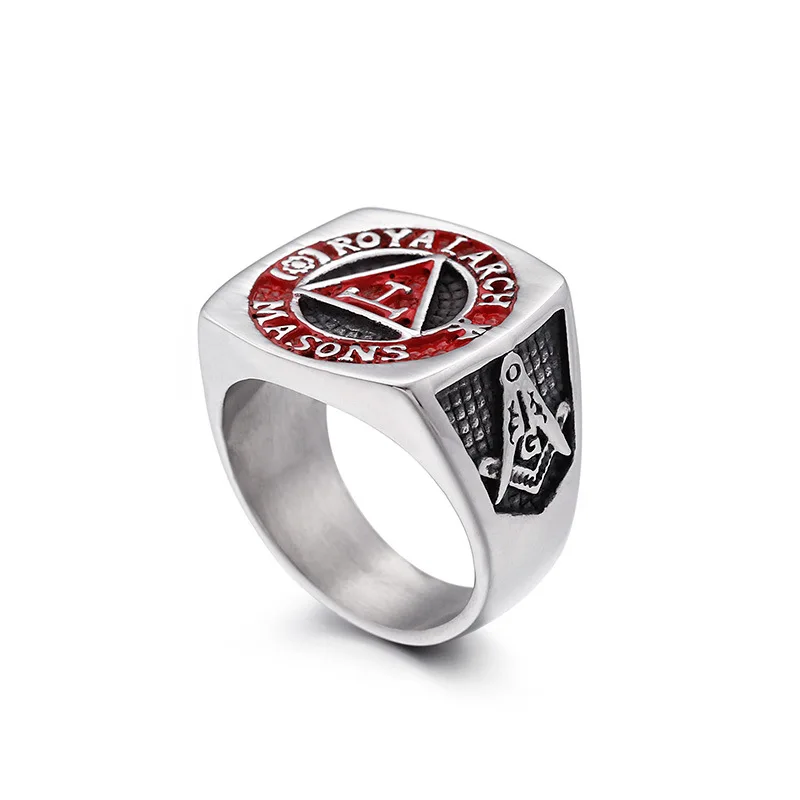 Masonic Freemasonry Signet Ring Punk Titanium Stainless Steel Square AG Rings Men Rock Jewelry |