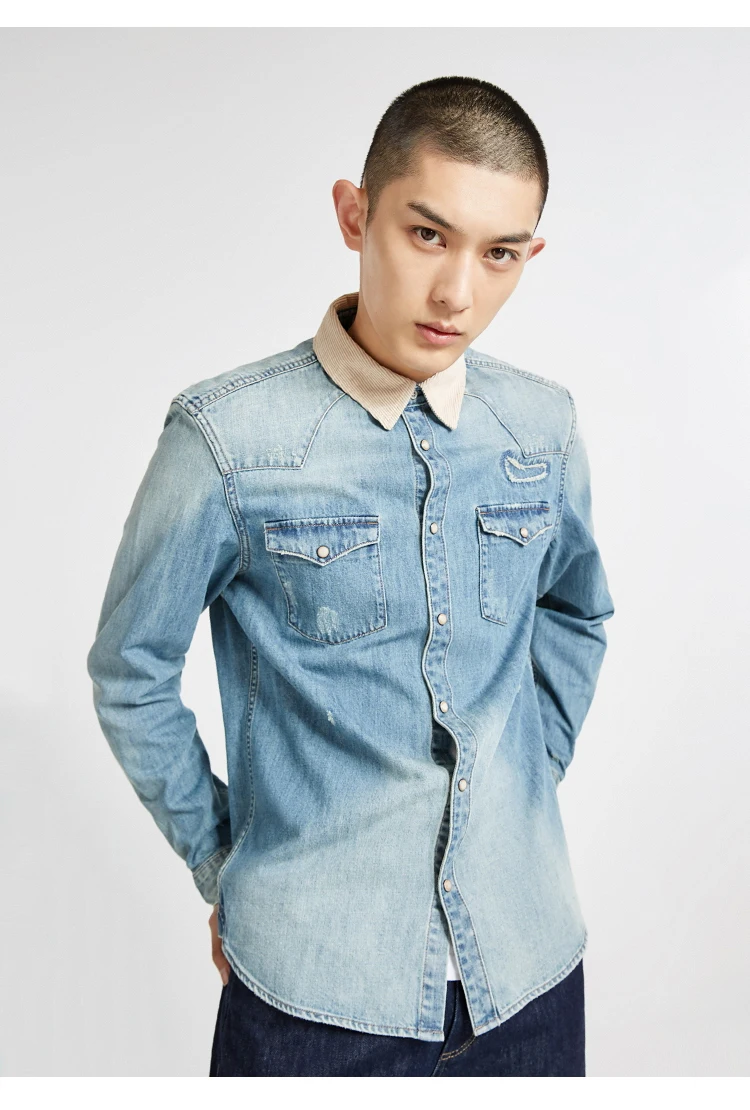JackJones Мужская Осенняя джинсовая куртка джинсовая рубашка мужская одежда 218405506