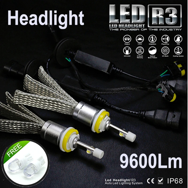 JGAUT R3 9600lm автомобиля светодиодный фар XHP50 комплект H1 H3 H4 H7 H9 H11 H13 9005 HB3 9006 HB4