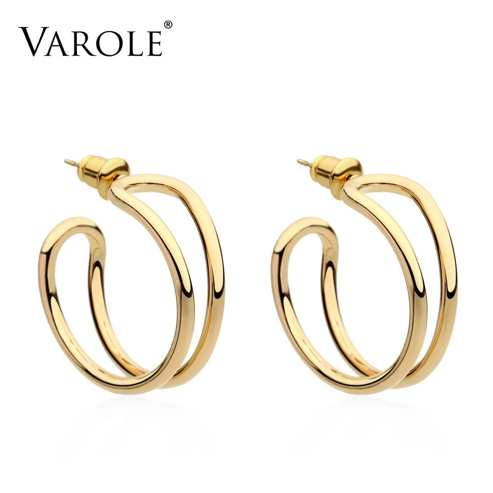 

VAROLE Elegant "C" Shape Hoop Earrings Gold Color Circle Earrings Fashion Jewelry For Women Brinco Pendientes oorbellen