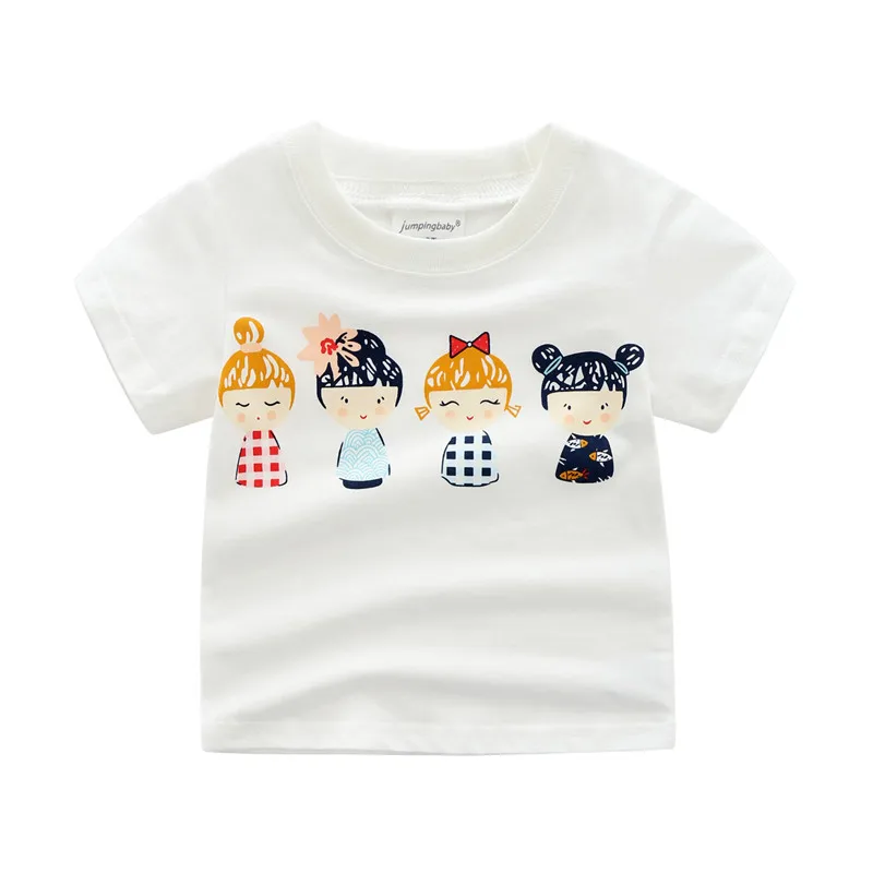 Jumpingbaby/ г. Футболка для девочек Футболка с принтом животных детская футболка летний топ, топы для маленьких девочек, Roupa Menina Koszulka, футболки с единорогом - Цвет: T7331 White Top