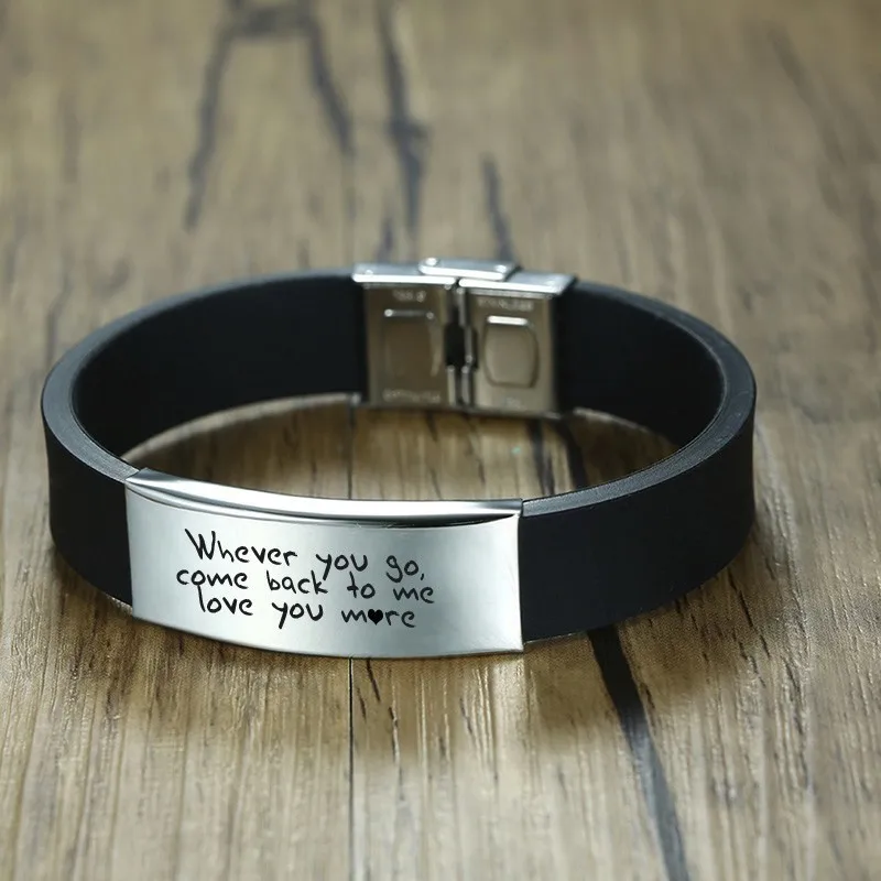 7 Vnox Custom TO HUSBAND Bracelets for Men Black Silicone Wrist Band with Stainless Steel Tag Valentine's Day Gift for Him - Metal Color: 7