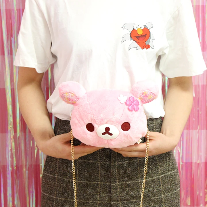 Мультипликационный Вишневый Розовый Медведь Rilakkuma, плюшевый рюкзак, мягкая кукла, игрушка для женщин, сумка на цепочке, кошелек 19 см* 15 см