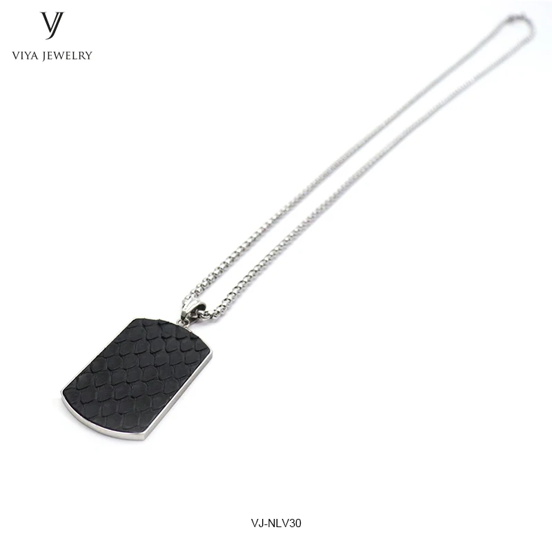 Black Python Натуральная кожа ската Dog Tag Ожерелье для мужчин ювелирное изделие с простым дизайном Цепочки и ожерелья индивидуальные роскошные бойфренд муж подарок для папы - Окраска металла: Black Python