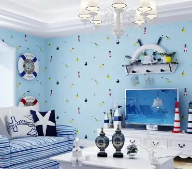 

Средиземноморский мальчик девочка спальня нетканые обои мультфильм парусник Детская комната фон небесно-голубой розовый серый обои