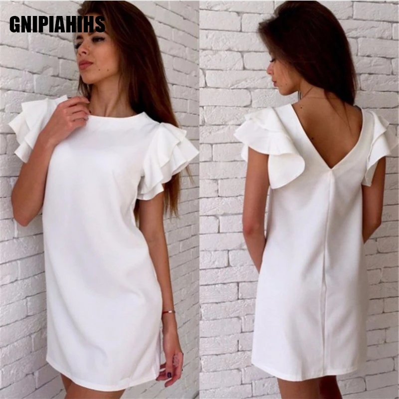 2018 сезон весна-лето Женская сплошной цвет платья свободные o воротник в виде