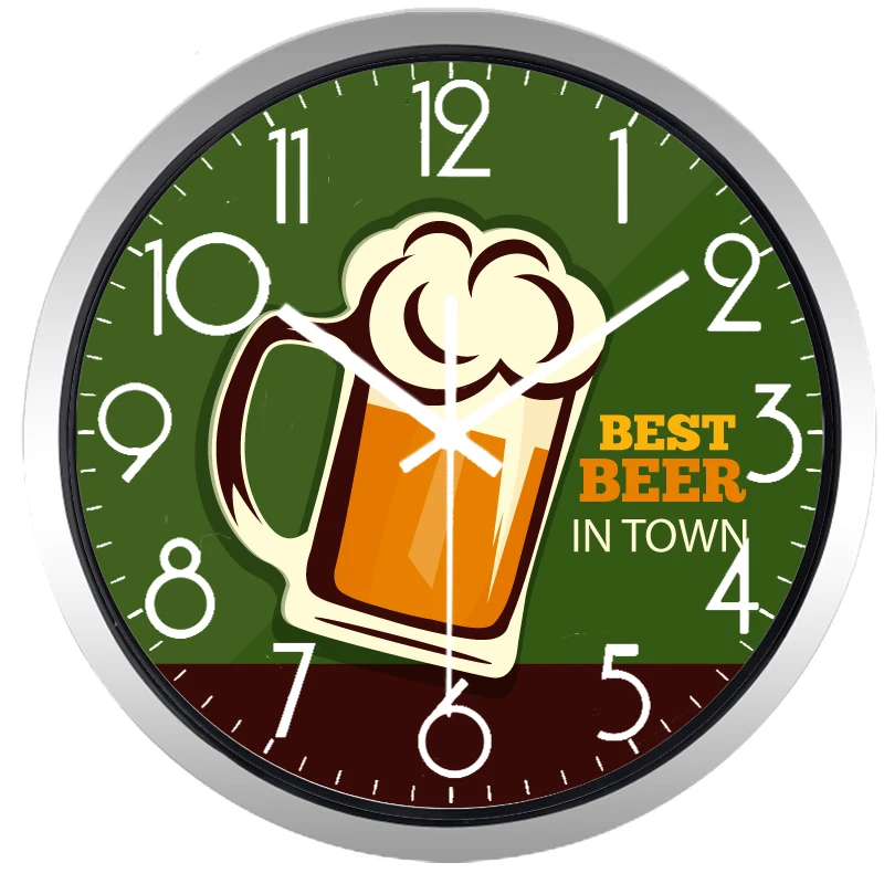 Настенные часы Best Beer In Town стеклянный корпус металлическая рамка звук без тикания