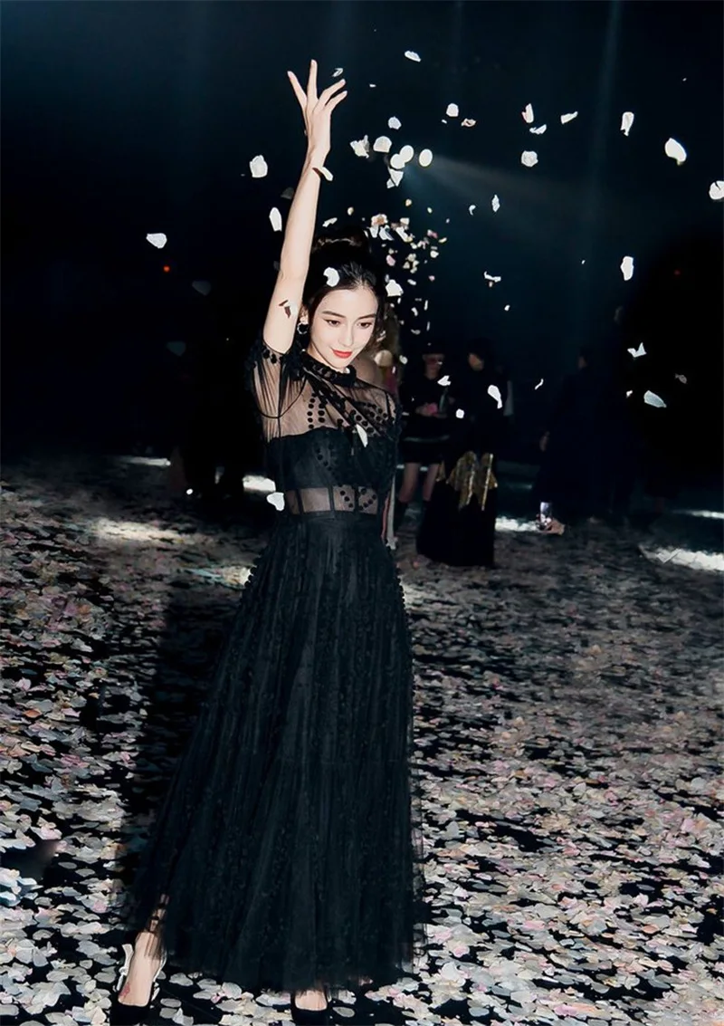 Женское вечернее платье Angelababy элегантное короткое Прозрачное с сеткой для