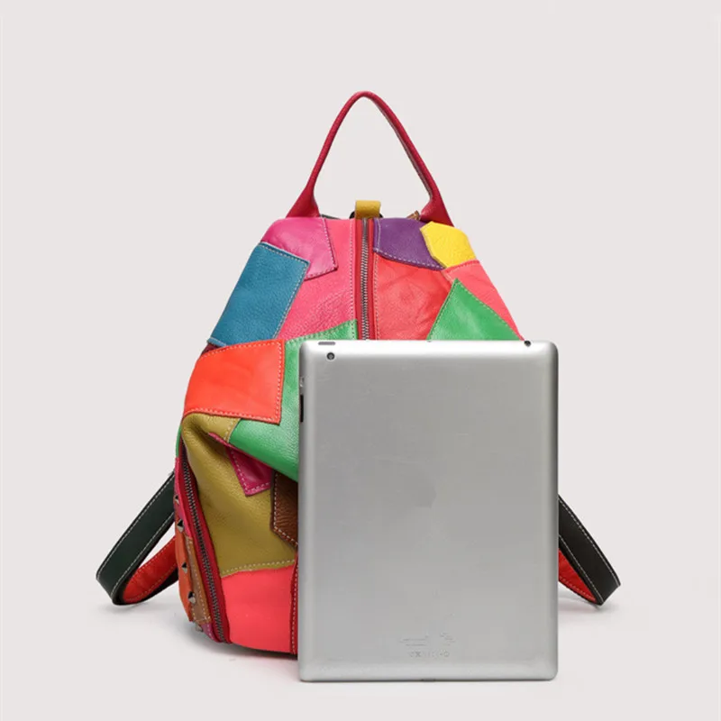 Women Genuine Leather Backpack With Soft Handle Designer High Quality Sheep Skin Patchwork Rivet Backpacks For Travel 2colors | Багаж и