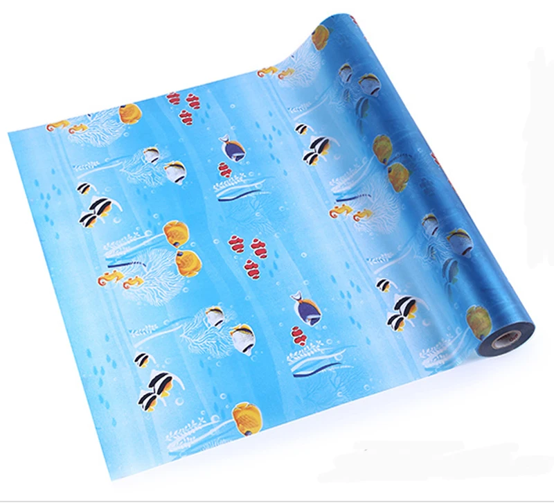 

90x1000cm Blue Ocean Tropical Fish Frosted Privacy PVC Security Door/Window Glass Window Film Self Adhesive Home Decor