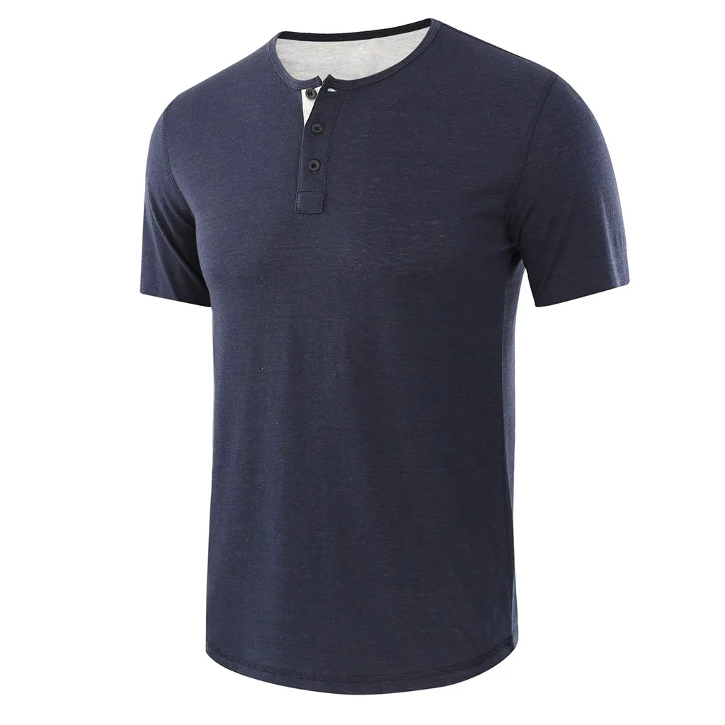 2019 Новая летняя Однотонная футболка с белыми пуговицами хлопковая Повседневная