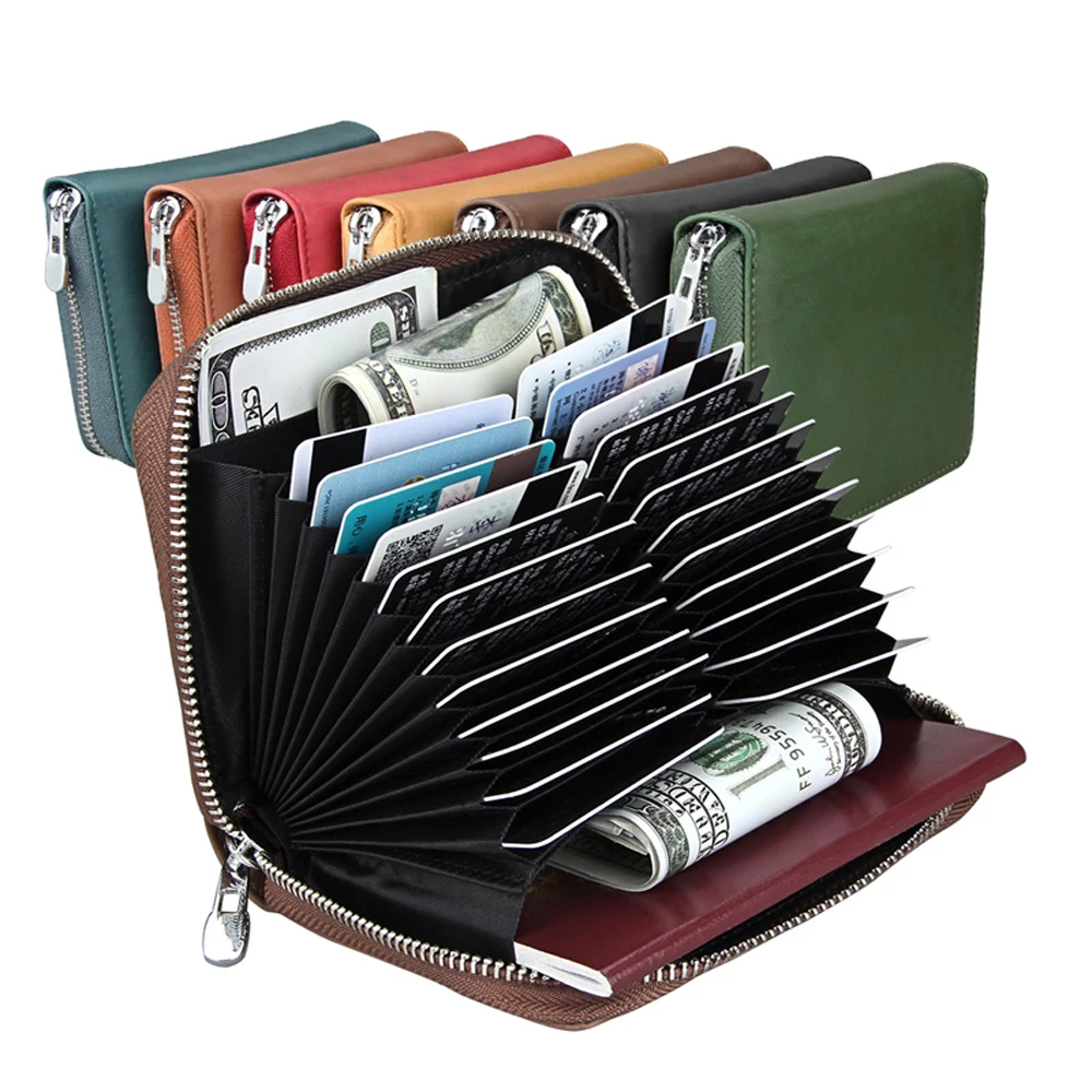 Большая вместимость мужской RFID держатель для карт Многофункциональная Кожаная