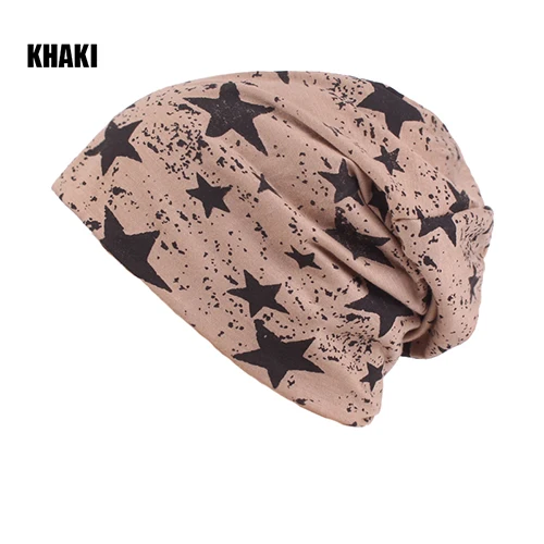 KHAKI Модные осенне-зимние шапки для мужчин, дизайн со звездами, теплые вязаные шапки для женщин, унисекс, Skullies Beanies, мужские шапки, Повседневная шапочка - Цвет: KHAKI
