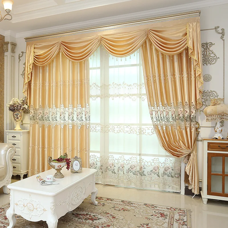 Желтый вышитые шторы в простом стиле для гостиной из тюля спальни украшения окон