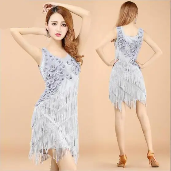 Новинка 2017 высокое качество бахрома платье для латинских танцев Женская