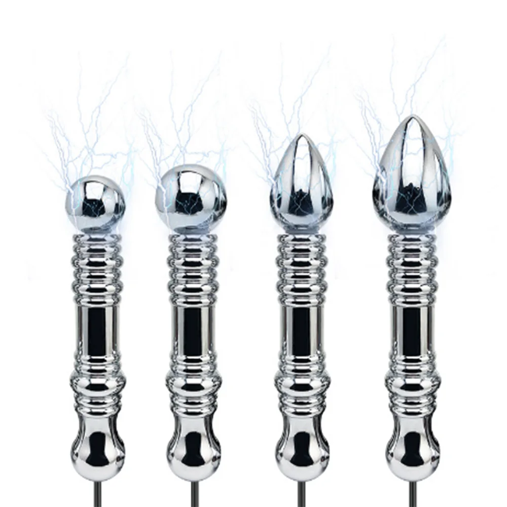 Электрический шок 4 бусины Анальная пробка фаллоимитатор металлические детали
