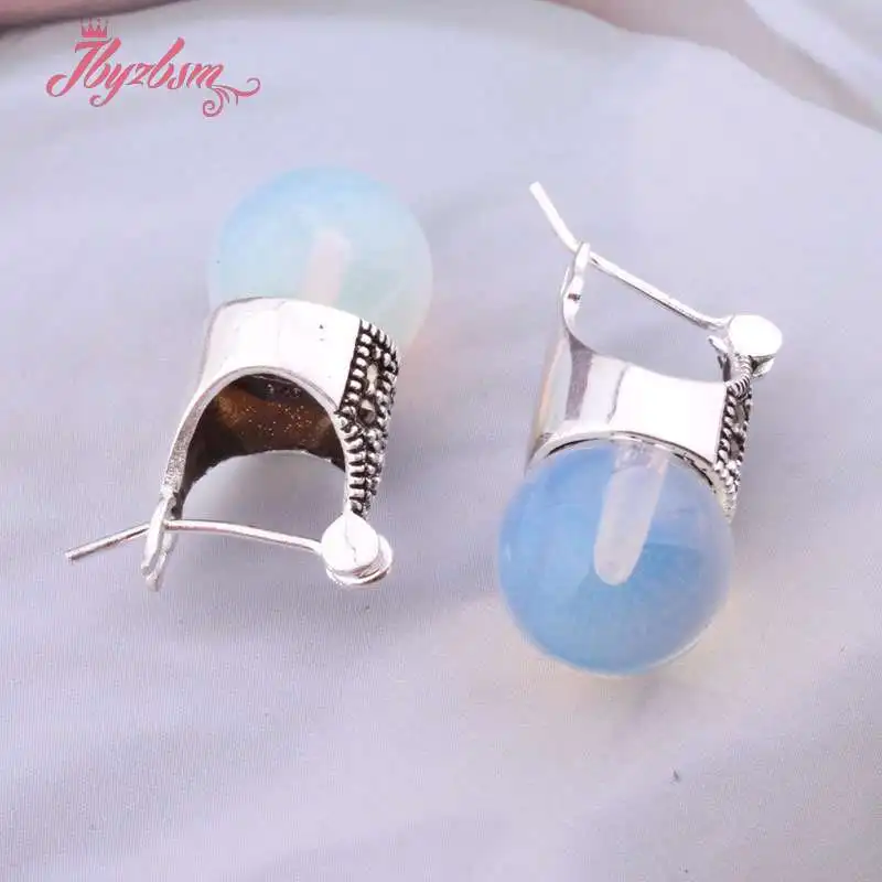 Opal 12 мм круглый шар опал Turquoises песчаник камень Бусины тибетский серебряный модный серьги для женщин Рождественский подарок 1 пара - Окраска металла: Opal