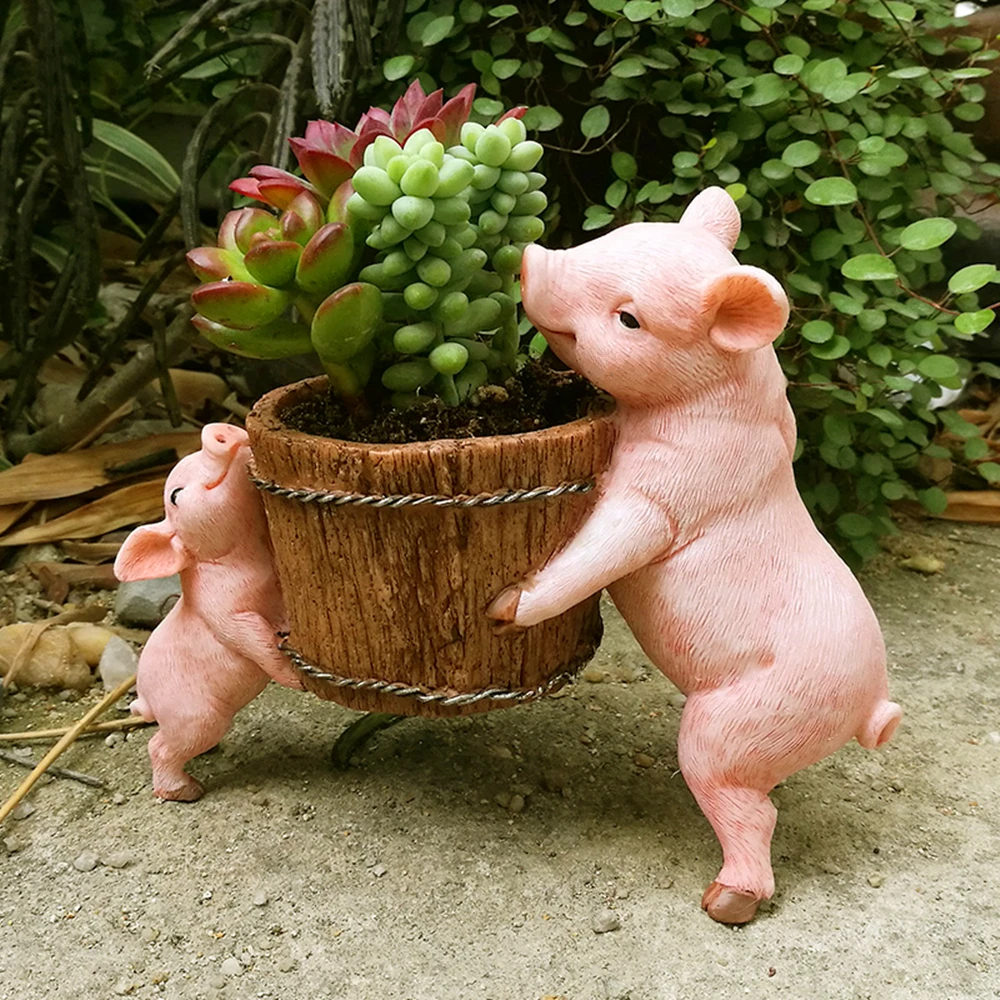

2023 Cute Simulated Pig Animal Figurine Flower Pot Fairy Garden Ornaments Bonsai Farm Home Decoration Gifts For Children