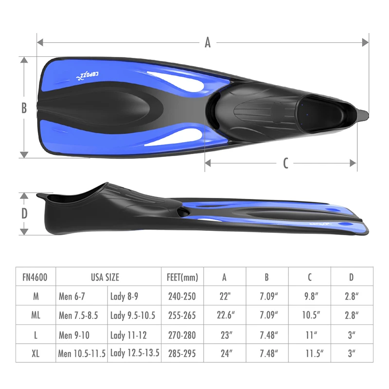 Copozz длинные плавники перепонки Дайвинг ласты обучение бассейн Aletas Nadadeira мужские