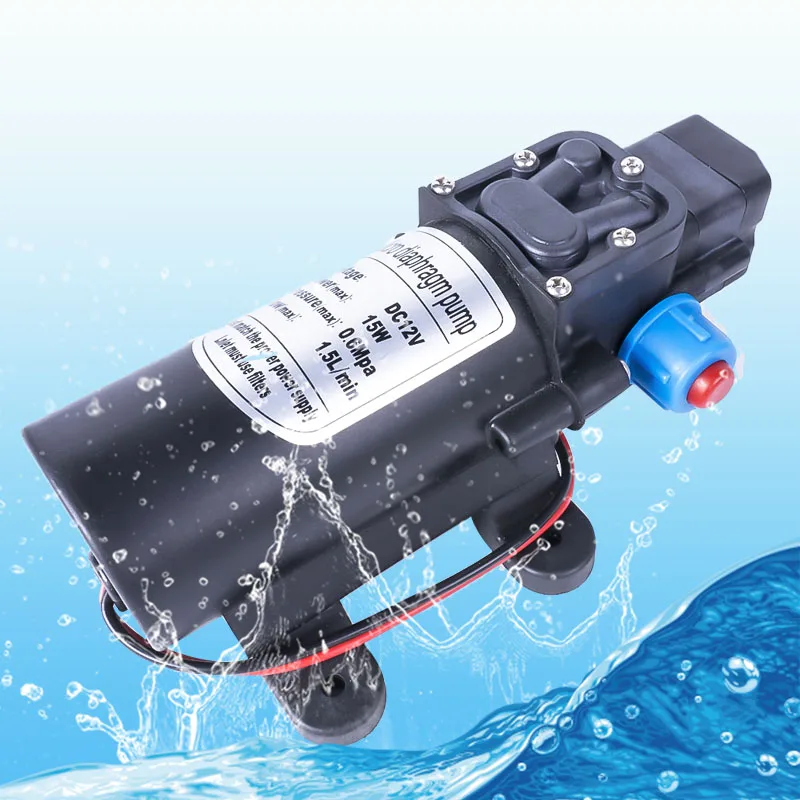 Мини DC 12V 15W 130PSI 5L/мин водяной мембранный насос высокого давления самовсасывающий