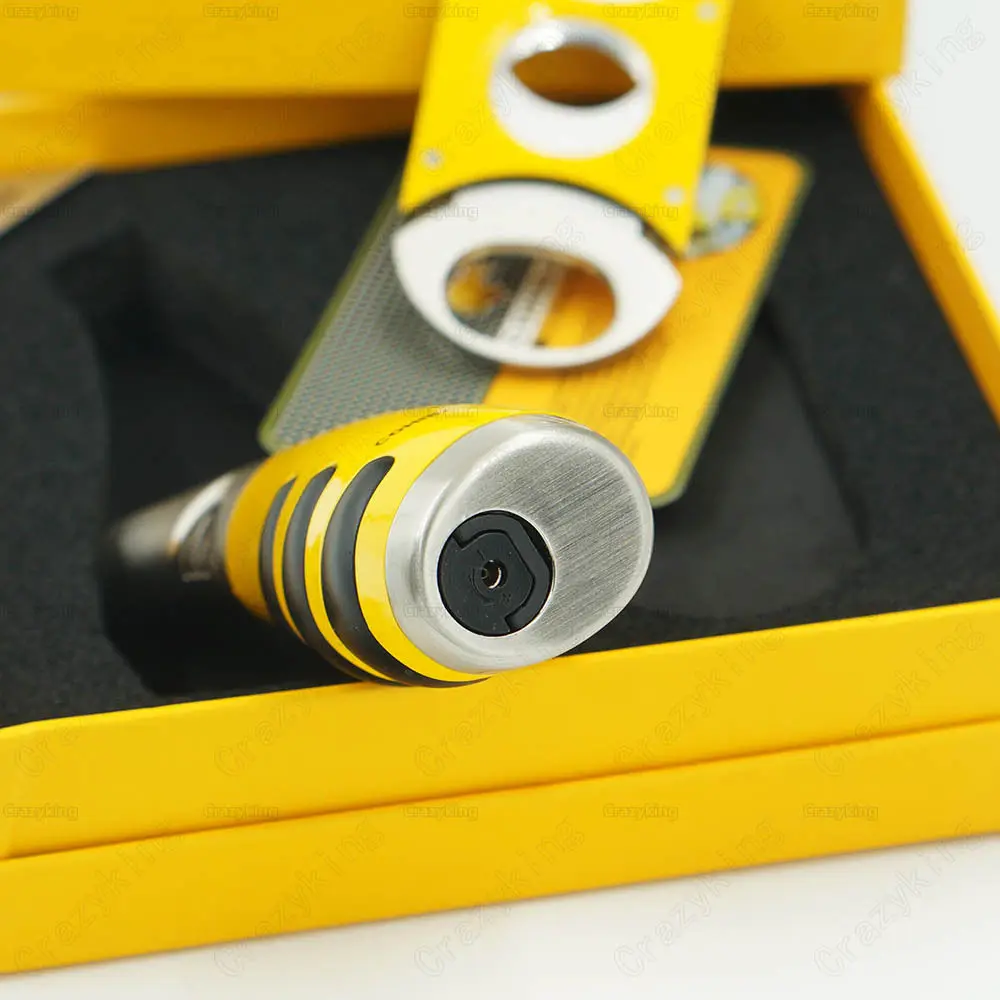 Free Shipping COHIBA Yellow &amp Silver Metal Torch Jet Flame Cigar Lighter With Cutter Gift Set Box | Дом и сад