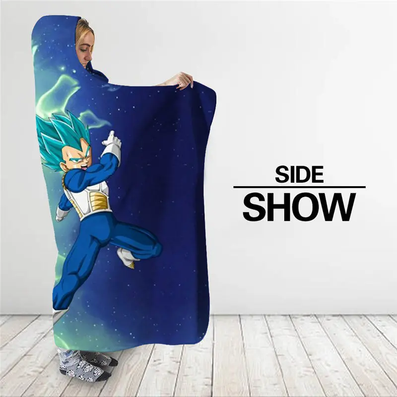 Blue Anime Hooded Blanket 3D Print Sherpa Blanket Fashion Travel Youth Outlet Plush Throw Wearable Fleece Blanket Dragon Ball