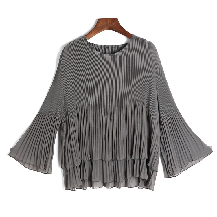 Футболка Changpleate Женская серая с рукавами фонариками и круглой шеей|gray t-shirt|round