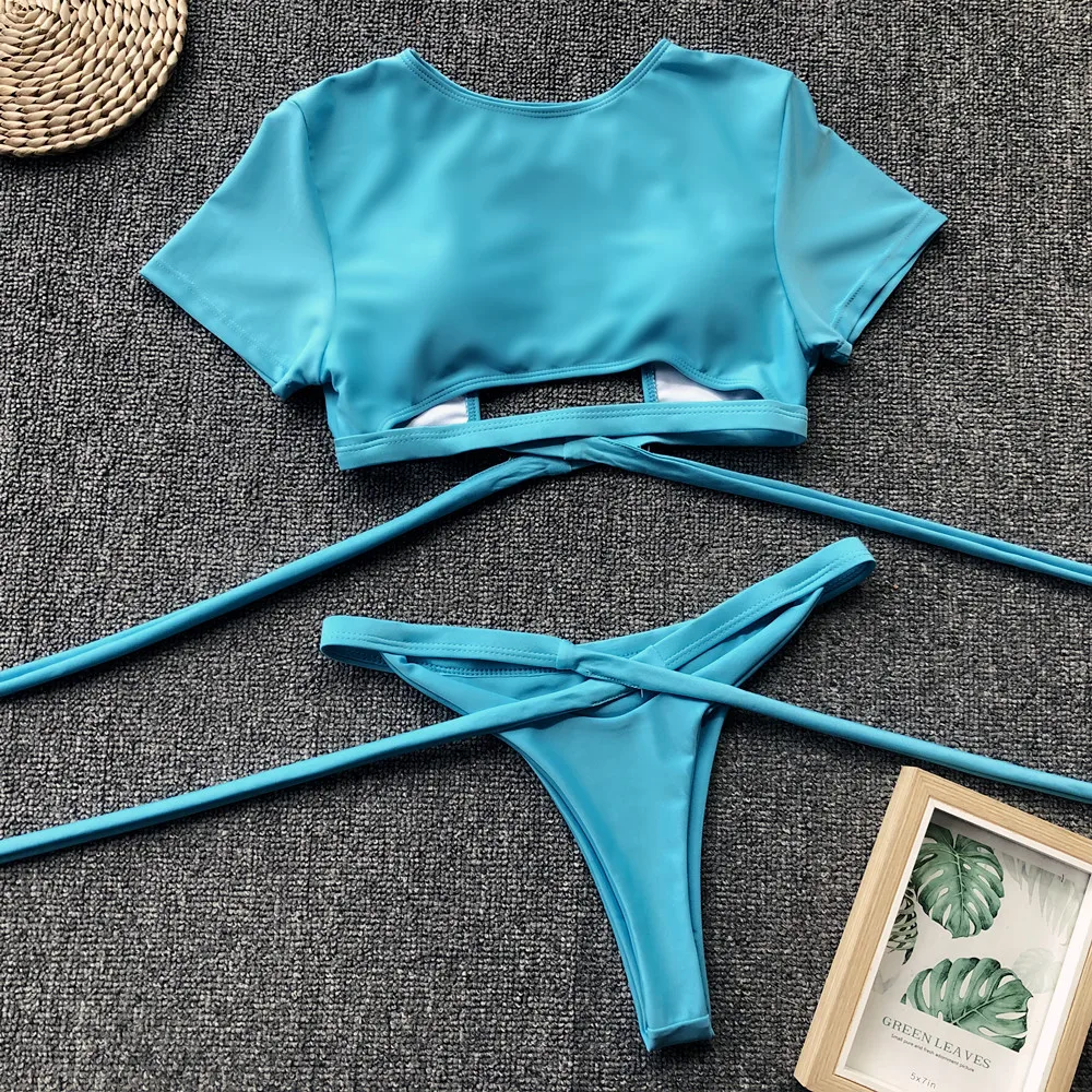 Стринги бикини 2019 сексуальный купальник футболка пуш-ап комплект укороченный