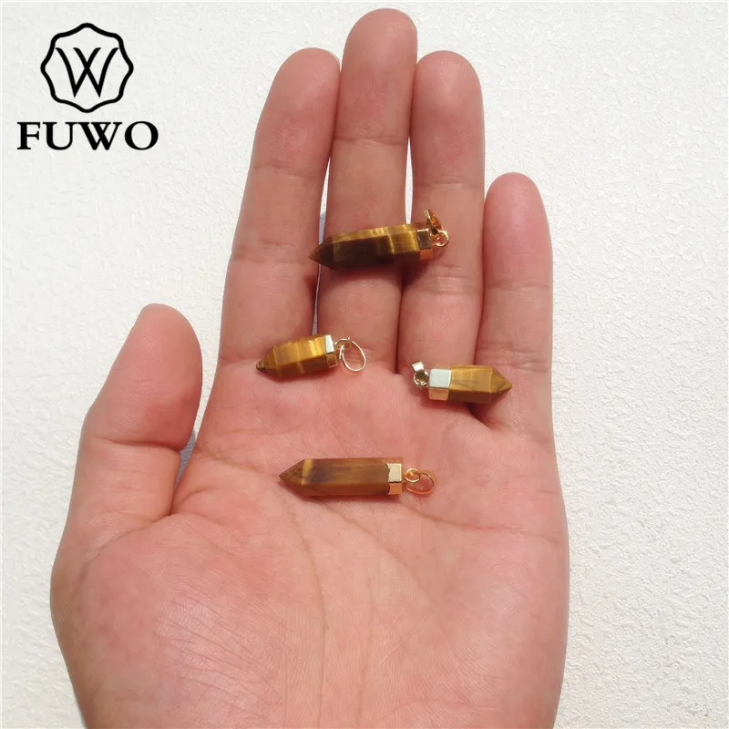 FUWO тигровый глаз камень точка кулон 24K золото Гальваническое Высокое качество