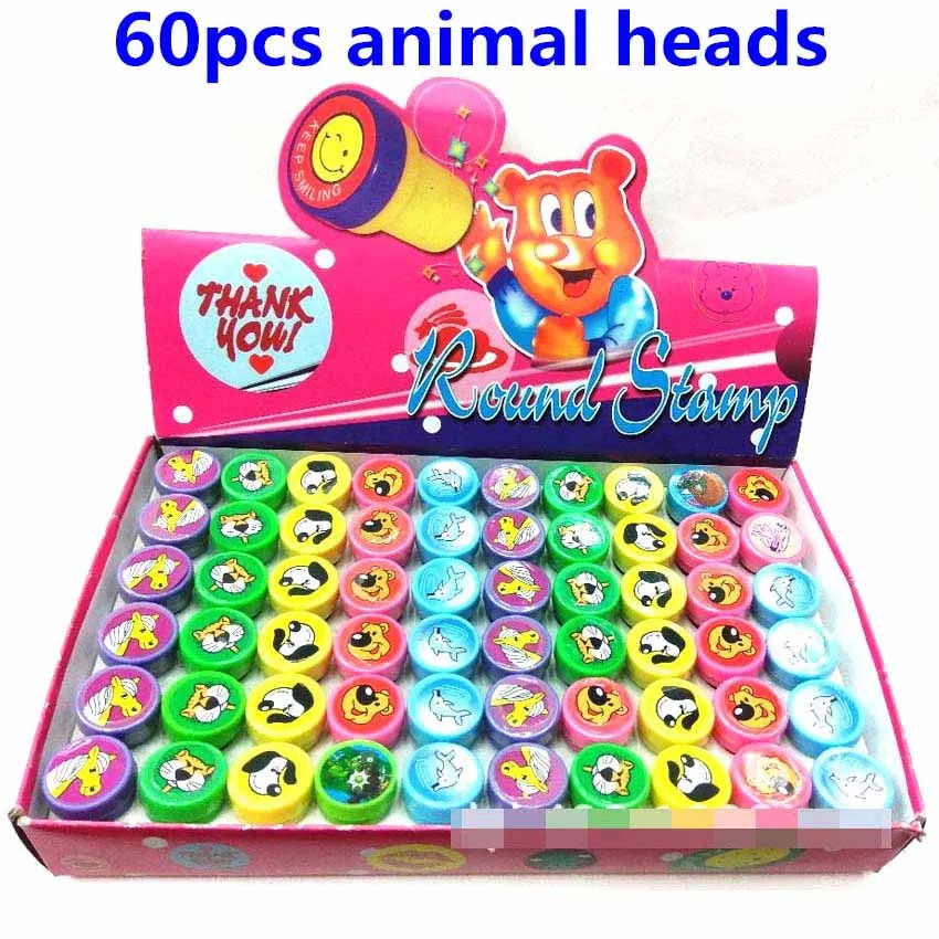 60pcs animal heads 30/60 шт. самостоятельно чернильные штампы детский праздничный костюм сувениры событие принадлежности для День рождения игрушки для мальчиков и девочек Гуди мешок Pinata наполнители - Цвет: 60pcs animal heads
