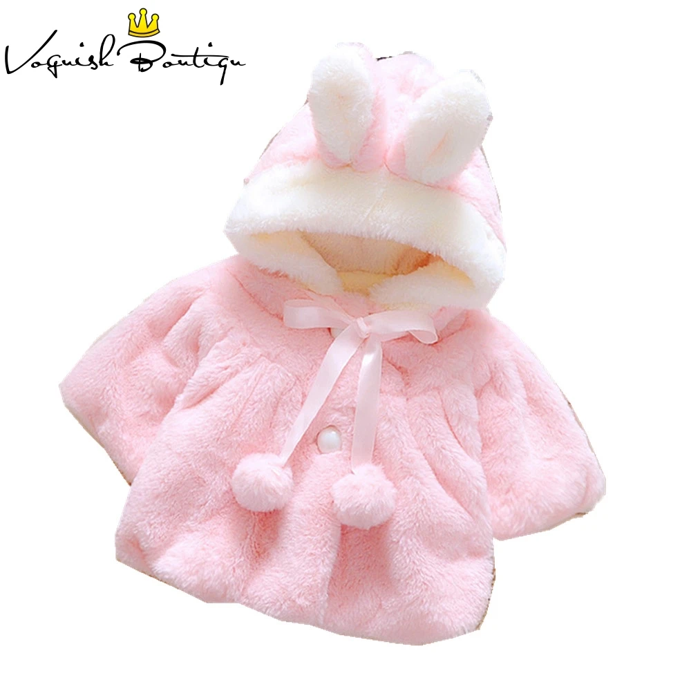 шуба Детская одежда для девочек зимняя Bebes коралловые бархат с капюшоном верхняя