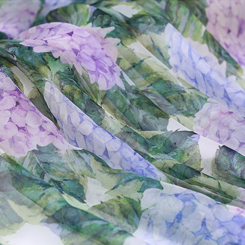 

Green Leave Hydrangea Natural Silk Chiffon Plush Fabric For Dress Tissu Tecido Tissus Au Metre Tela Tulle Seda Cheap Fabrics DIY