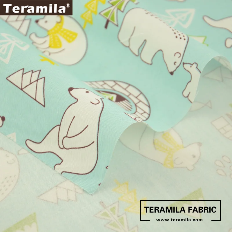 Teramila Cotton Fabric Sewing Patchwork Printed Cartoon Lovely Bears Designs Light Green Tissue Quilting Decoration Bedding| |