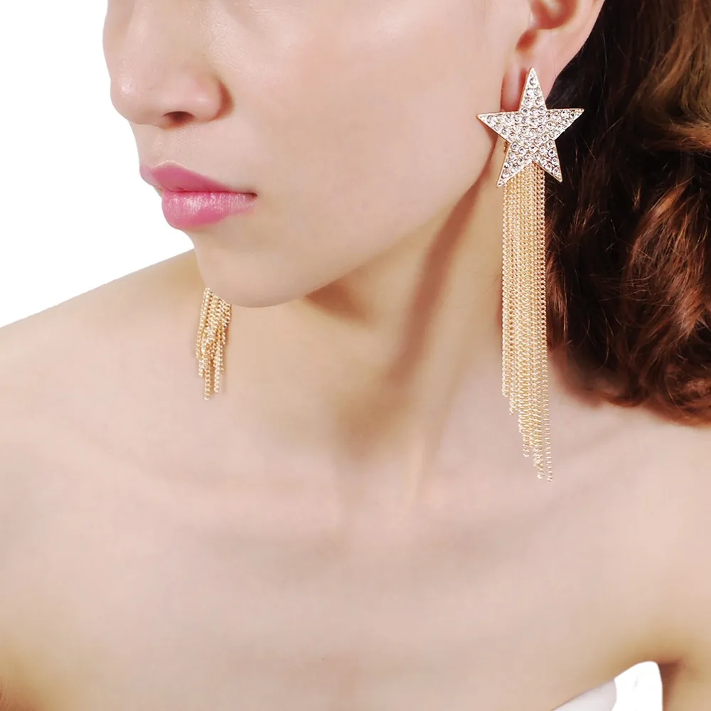 Новое поступление Горячая мода Brincos Bijoux пентаграмма звезда металлическая цепь длинное эффектное кисточкой Висячие серьги для женщин ювелирные изделия UKEN