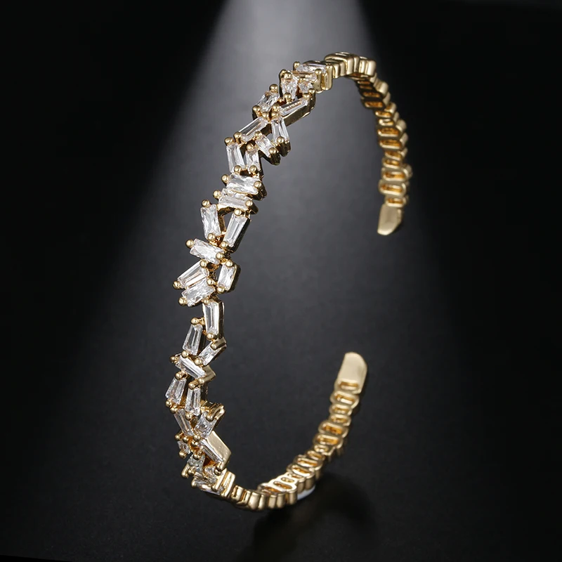 Luxury AAA+ Zircon Bangles Rose Gold Color Bangle Best Feiend Gift Bracelets For Women Baguette &amp AB118 | Украшения и